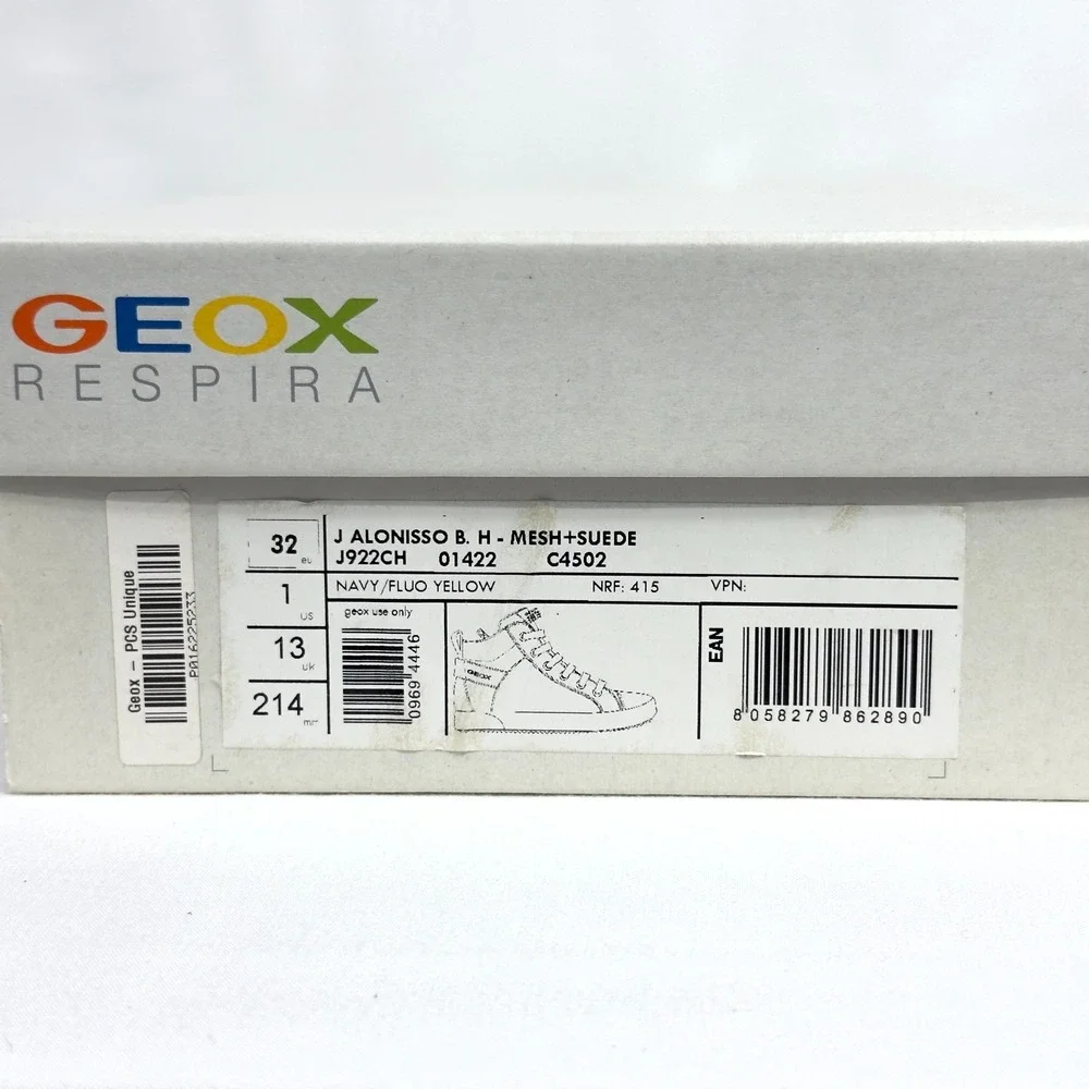 GEOX J ALONISSO B. H - Mesh+Suede Youth Boys‎ Shoes Navy/Fluo Yellow US 1/ EU 32
